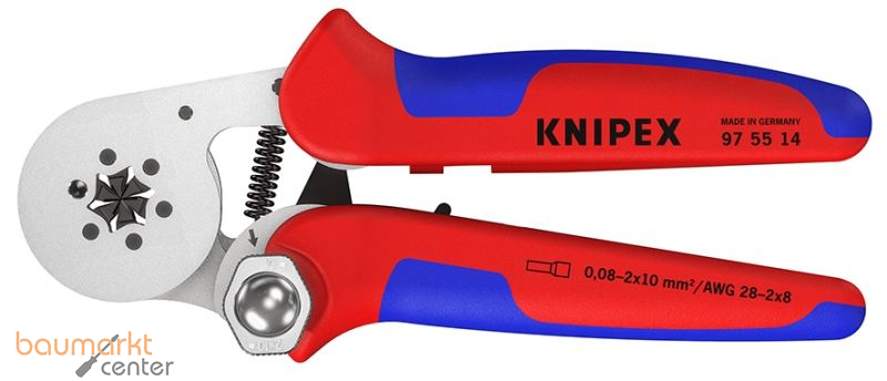 KNIPEX 97 55 14 Selbsteinstellende Crimpzange f�r Aderendh�lsen mit Seiteneinf�hrung mit Mehrkomponenten-H�llen verchromt 180 mm