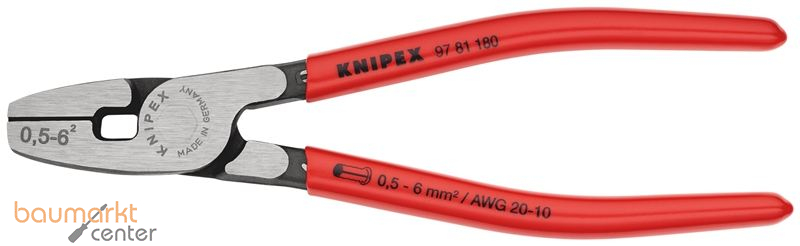 KNIPEX 97 81 180 Crimpzange f�r Aderendh�lsen mit Fronteinf�hrung mit Kunststoff �berzogen 180 mm