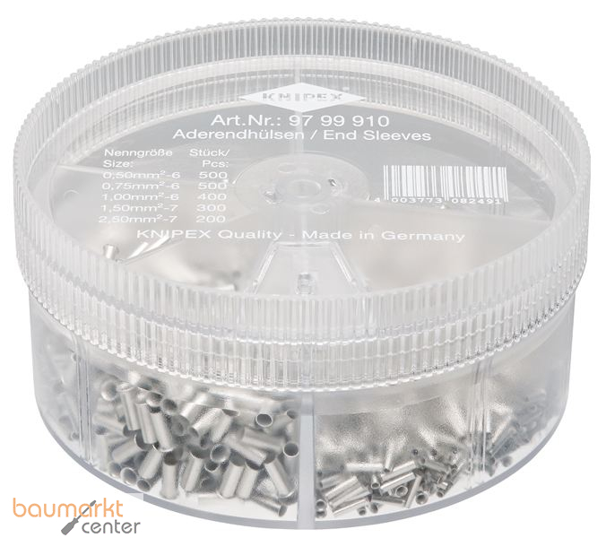 KNIPEX 97 99 910 Sortimentsboxen mit 1900 unisolierten Aderendh�lsen 5 x Aderendh�lsen Sets