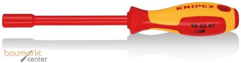 KNIPEX 98 03 07 Steckschl�ssel mit Schraubendreher-Griff isoliert mit Mehrkomponenten-H�llen, VDE-gepr�ft br�niert 237 mm