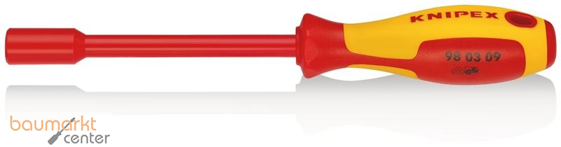 KNIPEX 98 03 09 Steckschl�ssel mit Schraubendreher-Griff isoliert mit Mehrkomponenten-H�llen, VDE-gepr�ft br�niert 237 mm
