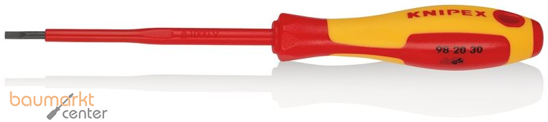 KNIPEX 98 20 30 Schraubendreher f�r Schlitzschrauben isolierender Mehrkomponenten-Griff, VDE-gepr�ft br�niert 202 mm
