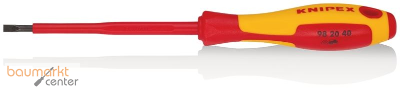 KNIPEX 98 20 40 Schraubendreher f�r Schlitzschrauben isolierender Mehrkomponenten-Griff, VDE-gepr�ft br�niert 202 mm