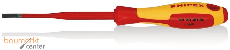 KNIPEX 98 20 40 SL Schraubendreher (Slim) f�r Schlitzschrauben isolierender Mehrkomponenten-Griff, VDE-gepr�ft br�niert 202 mm
