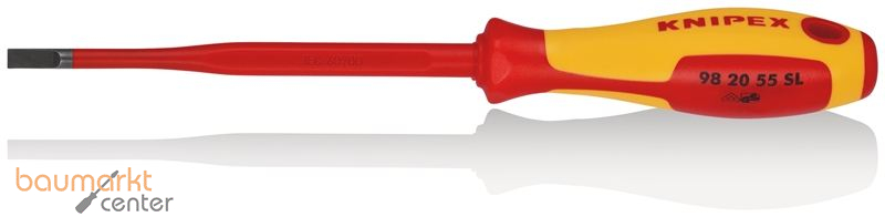 KNIPEX 98 20 55 SL Schraubendreher (Slim) f�r Schlitzschrauben isolierender Mehrkomponenten-Griff, VDE-gepr�ft br�niert 232 mm