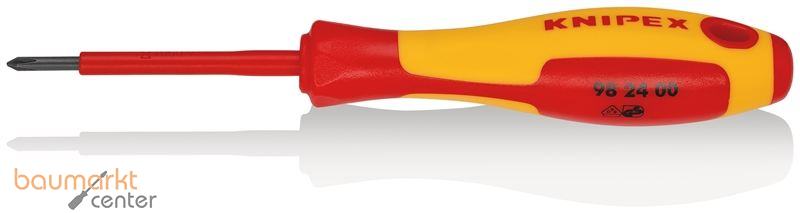 KNIPEX 98 24 00 Schraubendreher f�r Kreuzschlitzschrauben Phillips� isolierender Mehrkomponenten-Griff, VDE-gepr�ft br�niert 162 mm