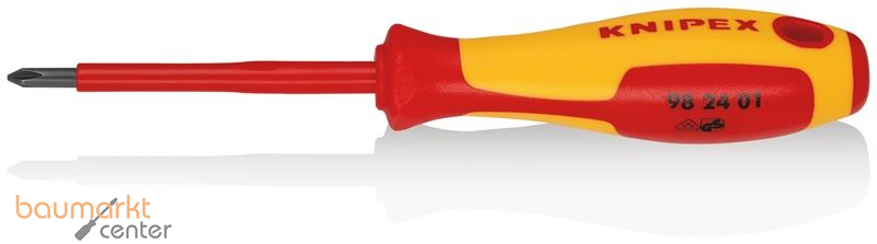 KNIPEX 98 24 01 Schraubendreher f�r Kreuzschlitzschrauben Phillips� isolierender Mehrkomponenten-Griff, VDE-gepr�ft br�niert 187 mm