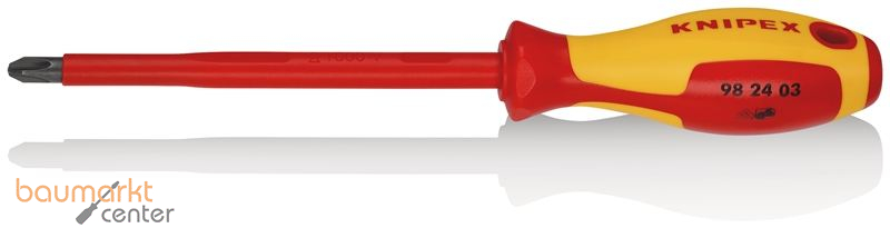 KNIPEX 98 24 03 Schraubendreher f�r Kreuzschlitzschrauben Phillips� isolierender Mehrkomponenten-Griff, VDE-gepr�ft br�niert 270 mm
