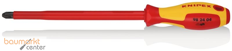 KNIPEX 98 24 04 Schraubendreher f�r Kreuzschlitzschrauben Phillips� isolierender Mehrkomponenten-Griff, VDE-gepr�ft br�niert 320 mm
