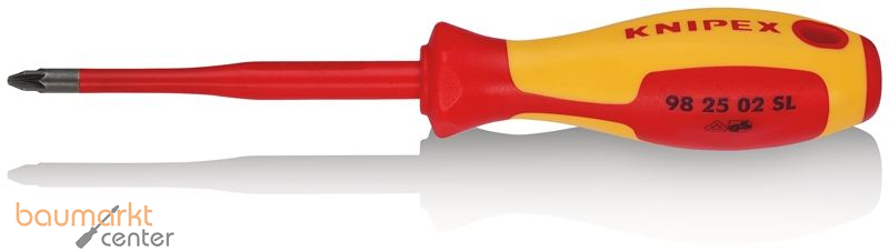 KNIPEX 98 25 02 SL Schraubendreher (Slim) f�r Kreuzschlitzschrauben Pozidriv� isolierender Mehrkomponenten-Griff, VDE-gepr�ft br�niert 212 mm