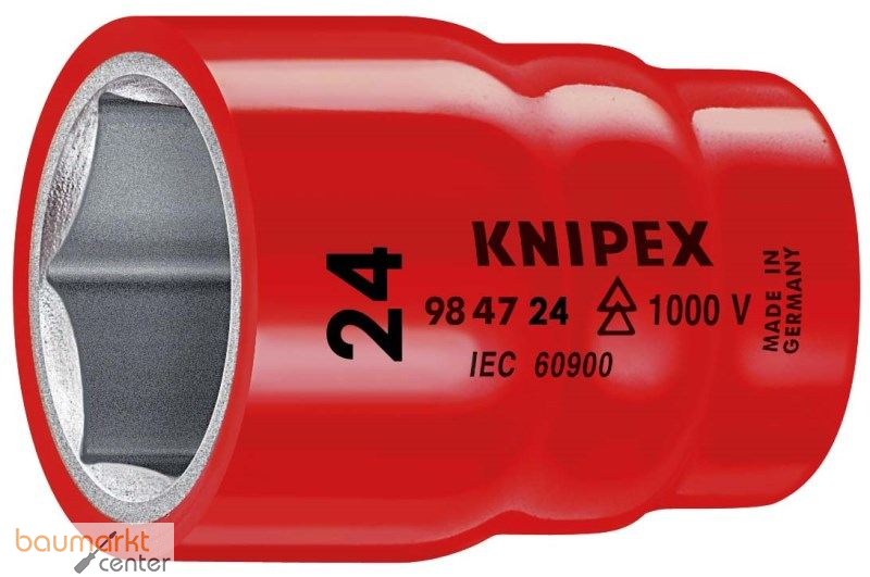 KNIPEX 98 47 24 Steckschl�sseleinsatz f�r Sechskantschrauben mit Innenvierkant 1/2" 61 mm