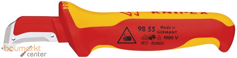 KNIPEX 98 55 SB Abmantelungsmesser mit Gleitschuh isoliert mit Mehrkomponenten-H�llen, VDE-gepr�ft 180 mm