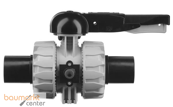 Aliaxis 2-Wege Kugelhahn VK Dual Block aus PP-H mit Stutzen aus PE 100 VKDBEM/FKM d 110