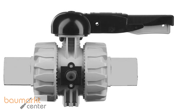 Aliaxis 2-Wege Kugelhahn VK Dual Block aus PP-H mit Stutzen aus PP VKDBM/EPDM d 90